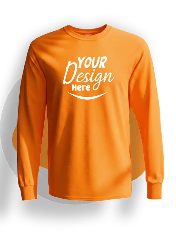 Best Custom Long Sleeve Shirt Printing for Your Logo Design Safety Orange Color