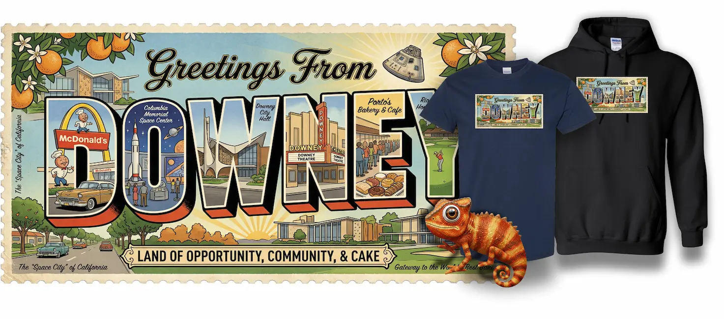 Greeting-From-Downey-Custom-T-Shirt-Black-Color-Screen-Printing-Process