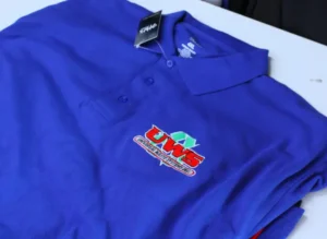 Embroidery-Polos-For-Downey-Businesses-Royal-Blue-Red-Stitches
